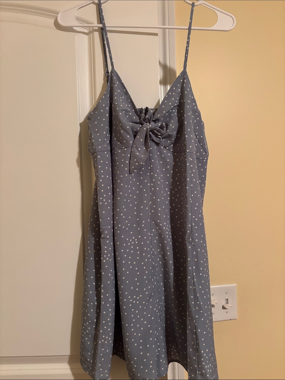 Women's Slate Blue Polka Dot Slip Romper with Bow Detail